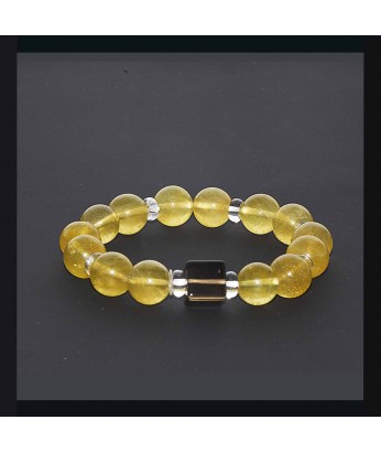 Smoky Quartz Cube Charm & Yellow Fluorite Pyrite Bracelet