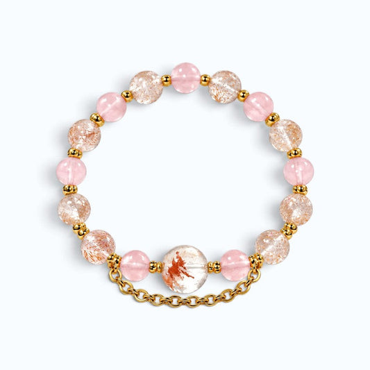 White Rabbit Fur Quartz Charm + Golden Super Seven Quartz w/ Mozambique Rose Quartz Bracelet
