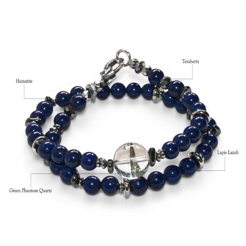 Green Phantom Quartz Charm w/ Lapis Lazuli Dual -Loop Bracelet