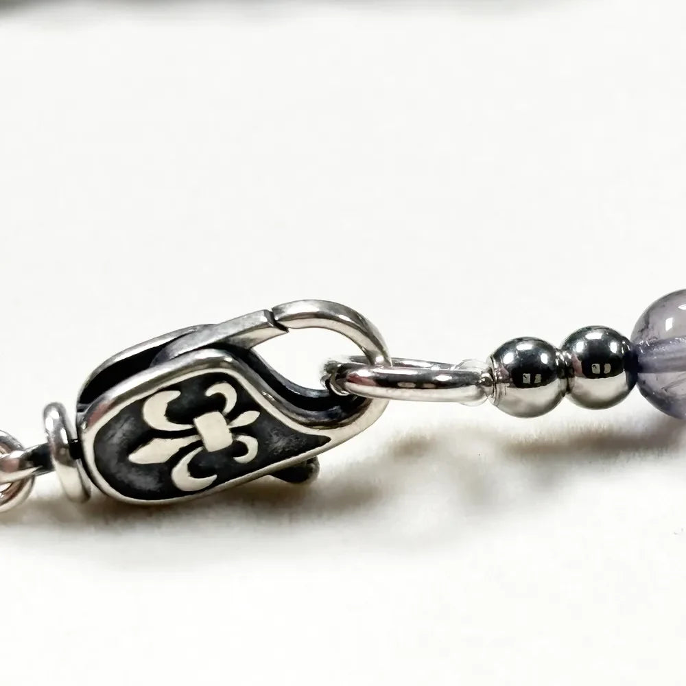 Black Herkimer Diamond Charm + Iolite w/ Akoya Pearl Bracelet