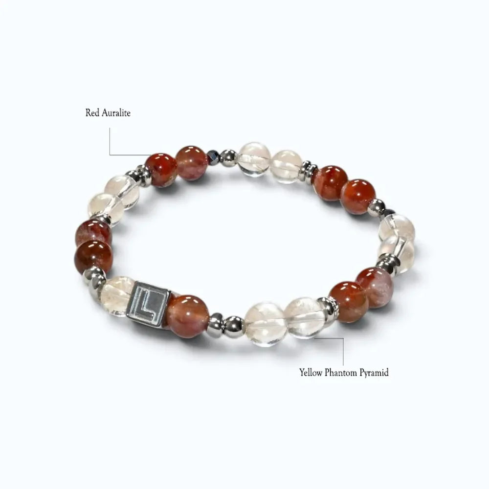 Letter L | Red Auralite  & Yellow Phantom Pyramid Bracelet