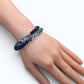 Silver Chrome Heart Cross Charm + Aquamarine Phantom Quartz w/ Lapis Lazuli Bracelet