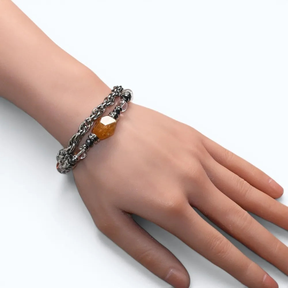 Golden Rutilated Quartz Charm + Hematoid Quartz w/ Sweden Meteorite Bracelet