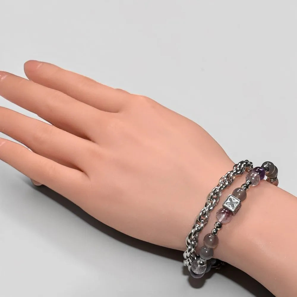 Letter X | Smoky Lavender Hetian Jade & Super Seven Quartz Bracelet