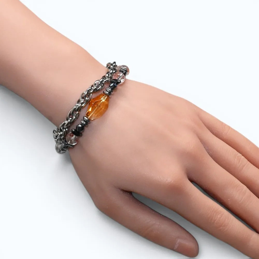 Citrine Charm + Hematoid Quartz w/ Sweden Meteorite Bracelet