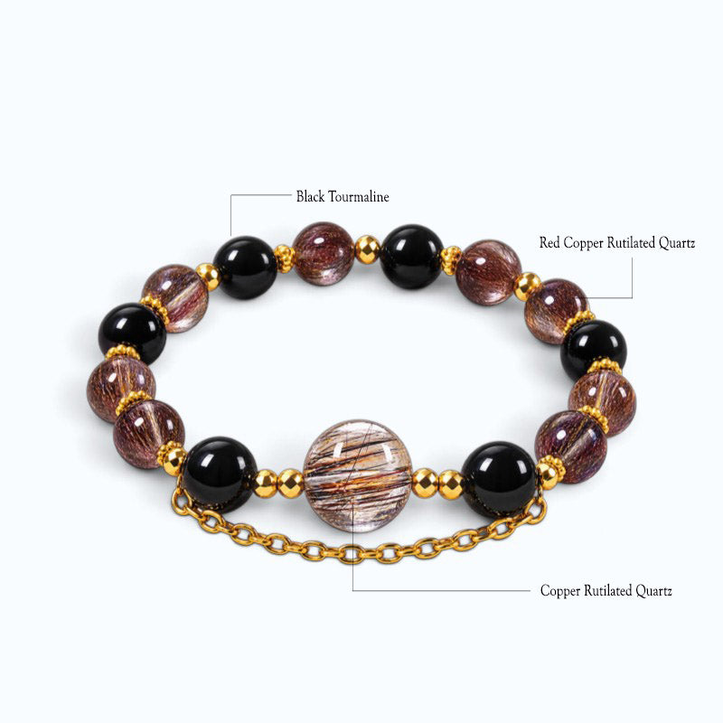 Copper Rutilated Quartz Charm + Red Copper Rutilated Quartz w/ Black Tourmaline Bracelet