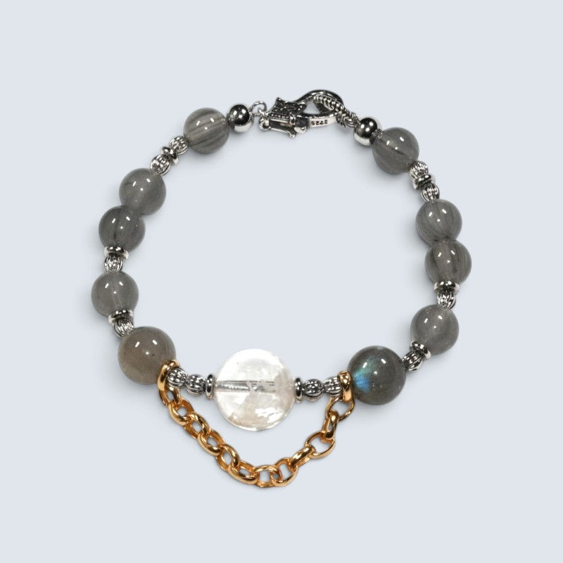 Snowflake Phantom Charm + Grey Rutilated Quartz w/ Grey Moonstone Bangle