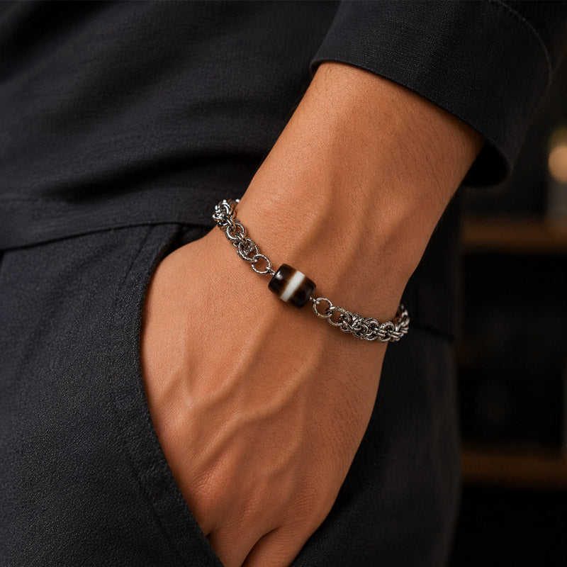 Black & White Dzi Bead Bracelet