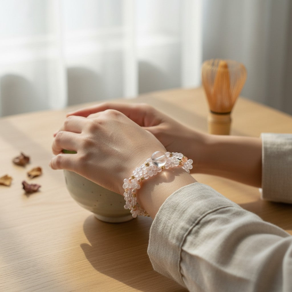 Mozambique Rose Quartz w/ Freshwater Pearl Dual- Loop Bracelet