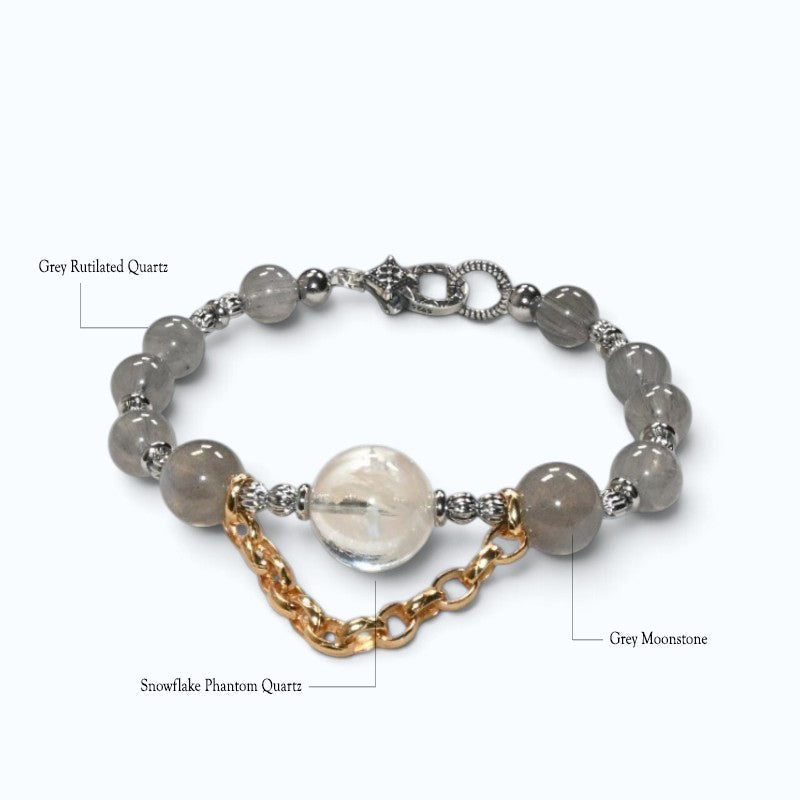Snowflake Phantom Charm + Grey Rutilated Quartz w/ Grey Moonstone Bangle