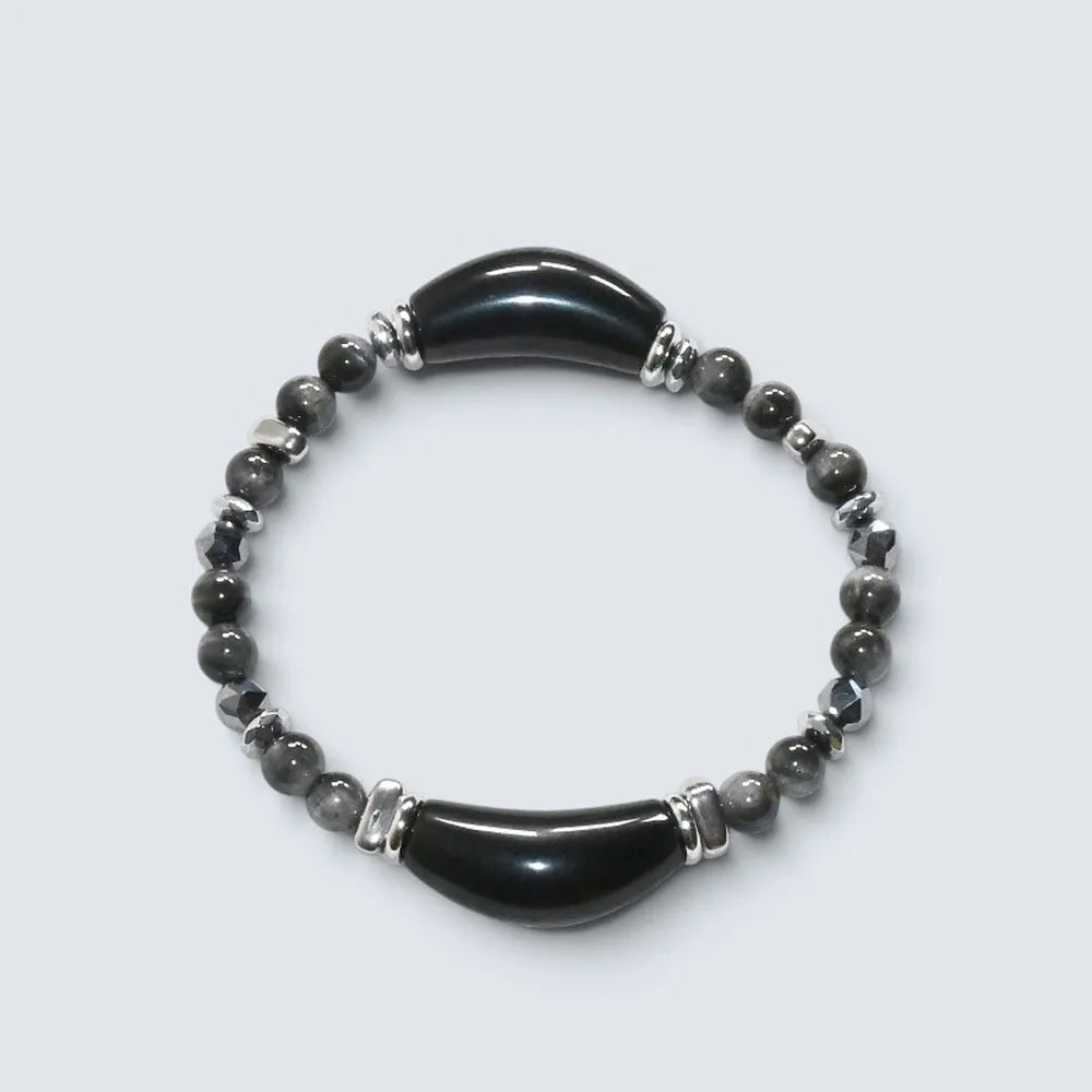 Double Silver Obsidian Charm w/ Black Auralite Bracelet