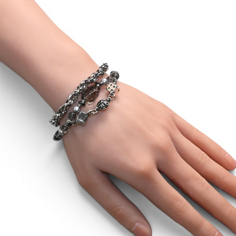 Black Rutilated Quartz Charm + Black Rutilated Quartz w/ Akoya Pearl Bracelet