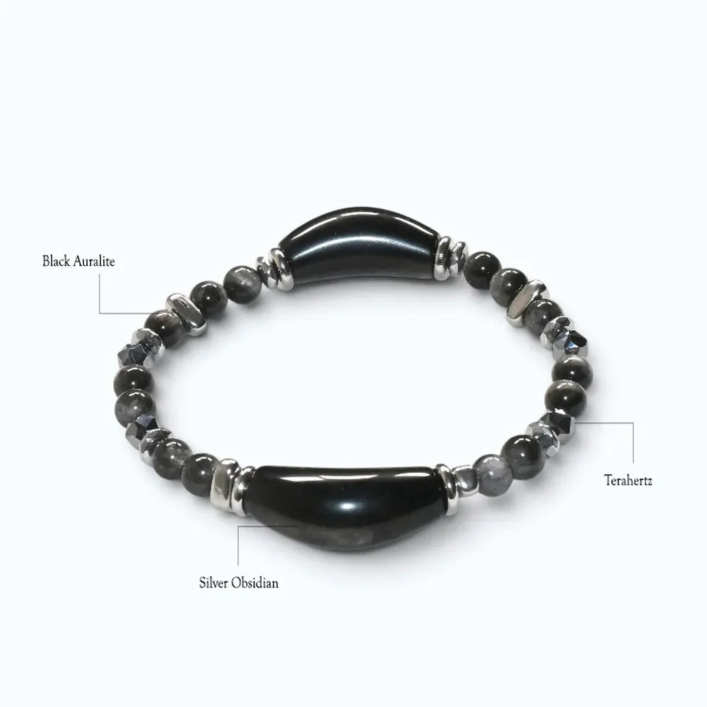 Double Silver Obsidian Charm w/ Black Auralite Bracelet