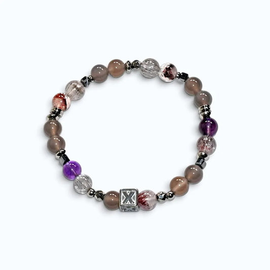 Letter X | Smoky Lavender Hetian Jade & Super Seven Quartz Bracelet