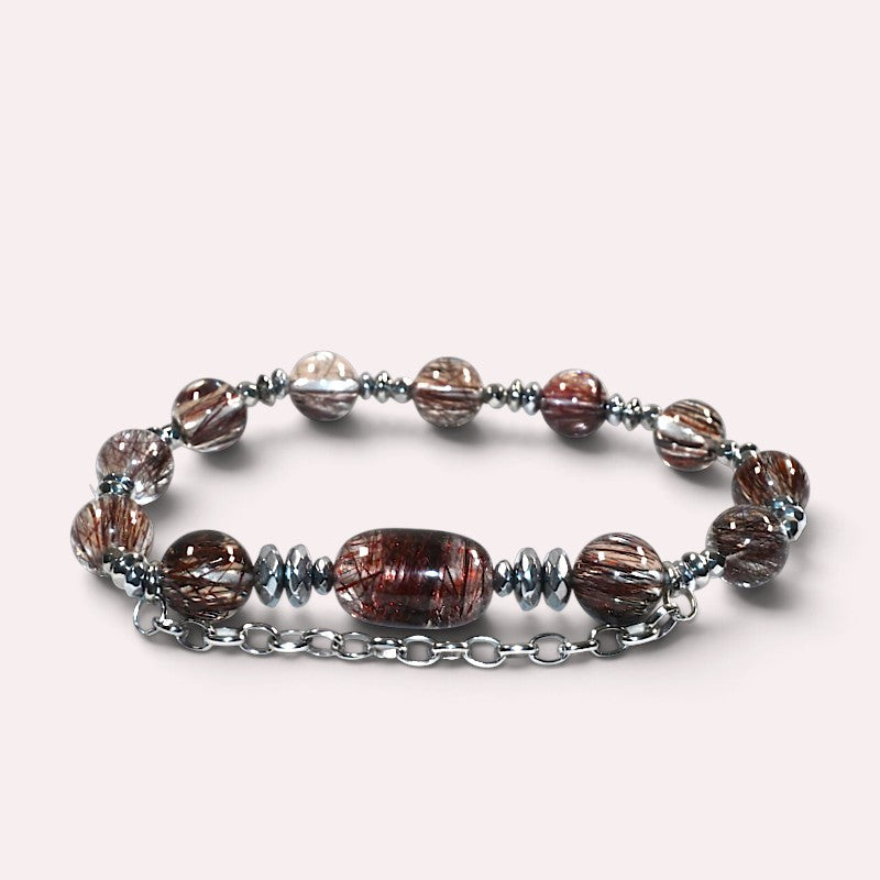 Red Copper Rutilated Quartz Charm w/ Red Copper Rutilated Quartz Bracelet