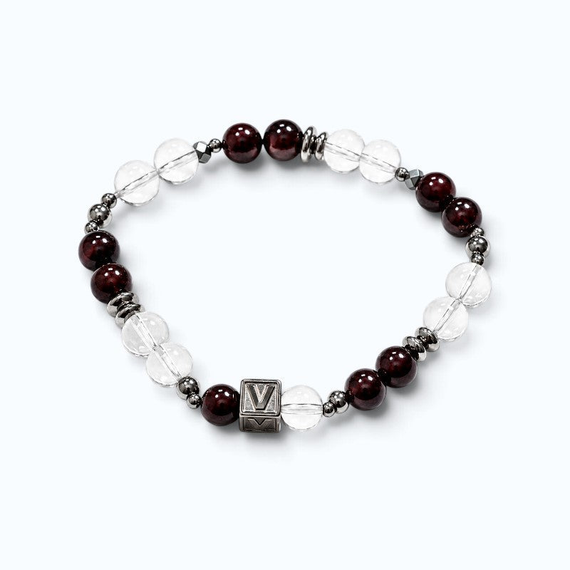 Letter V | Clear Quartz & Garnet Bracelet