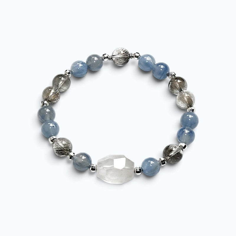 White Rabbit Fur Quartz Charm + Kyanite w/ Brookite in Quartz Bracelet