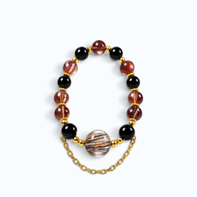 Copper Rutilated Quartz Charm + Red Copper Rutilated Quartz w/ Black Tourmaline Bracelet
