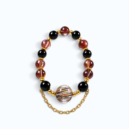 Copper Rutilated Quartz Charm + Red Copper Rutilated Quartz w/ Black Tourmaline Bracelet