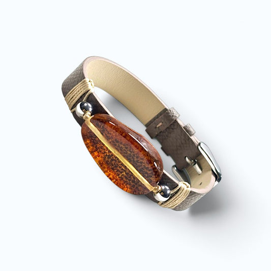 Golden Amber Leather Bracelet