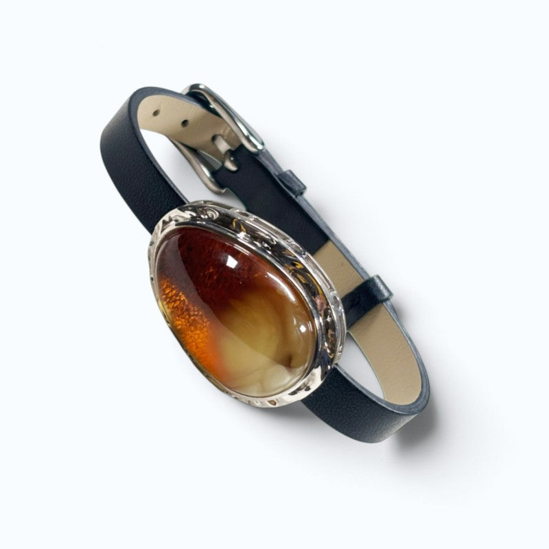 Golden Honey Amber Leather Bracelet