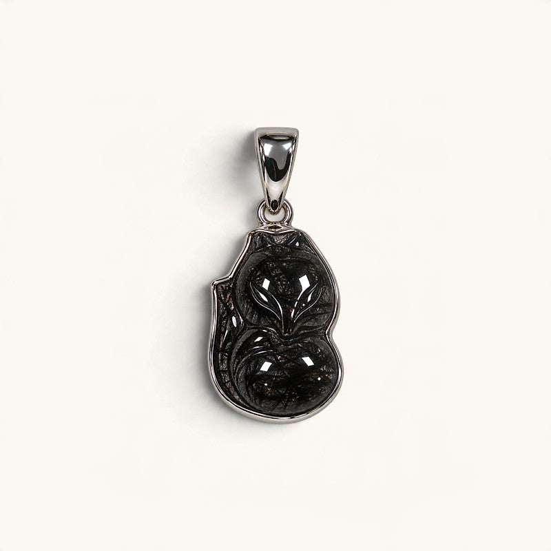 Black Rutilated Quartz Nine-Tailed Fox Pendant