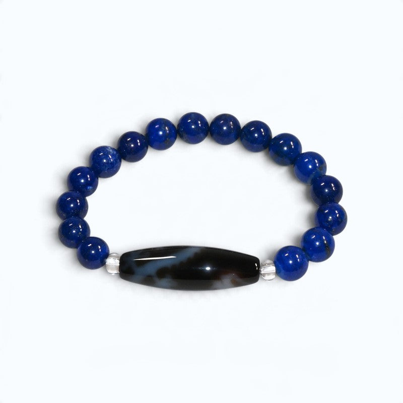 Auspicious Dragon Dzi Bead w/ Lapis Lazuli Bracelet