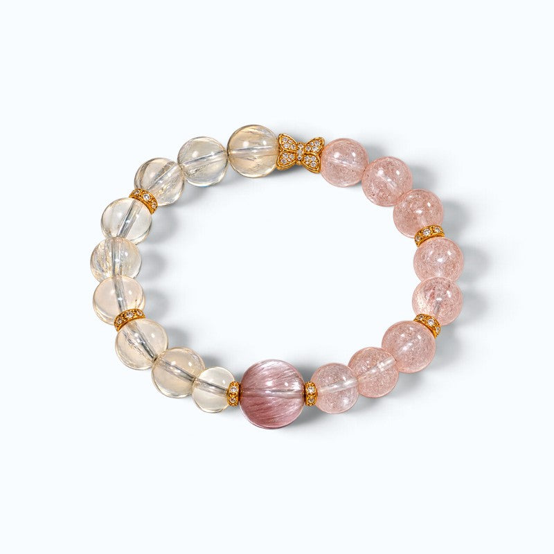 Pink Rabbit Fur Quartz Charm + Pink Azeztulite w/ White Sunstone Bracelet