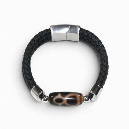 Wealth God Dzi Bead w/ Leather Bangle