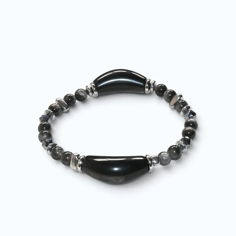 Double Silver Obsidian Charm w/ Black Auralite Bracelet