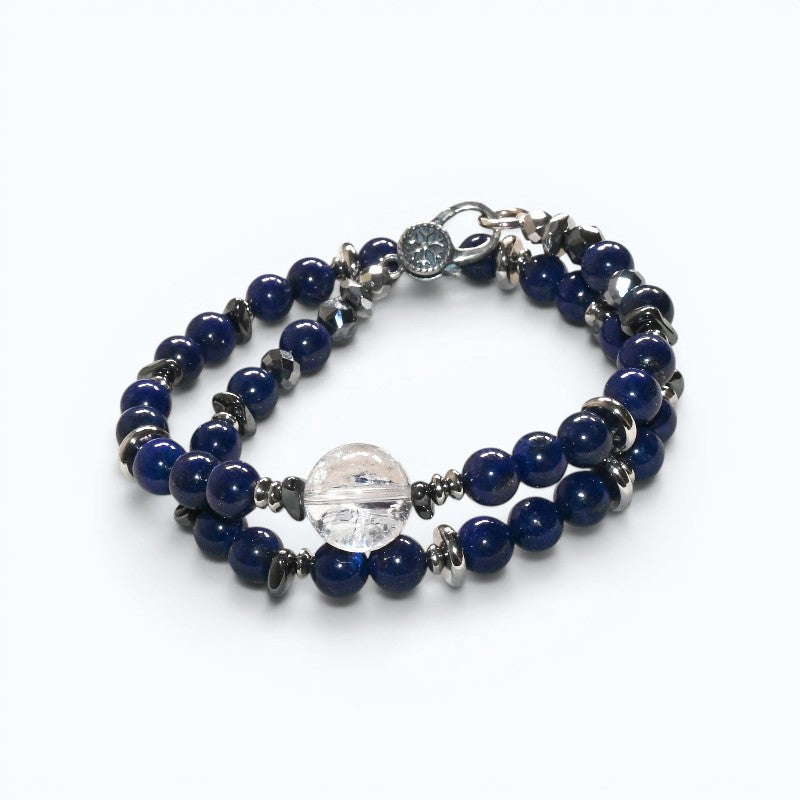 Rainbow Clear Quartz Charm w/ Lapis Lazuli Dual -Loop Bracelet