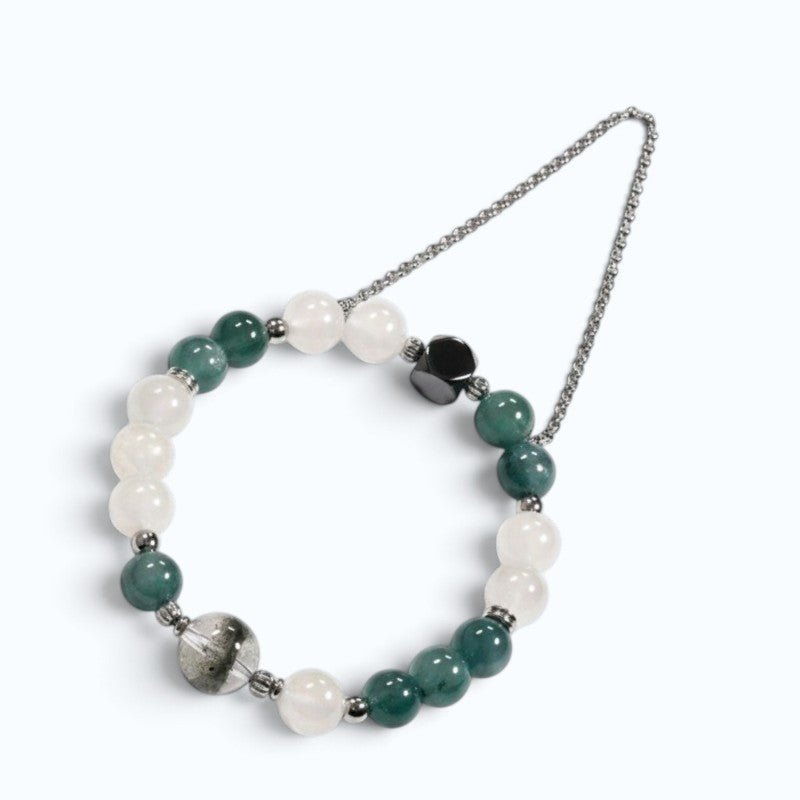 Green Phantom Quartz Charm + Green Kyanite w/ Moonstone Bracelet