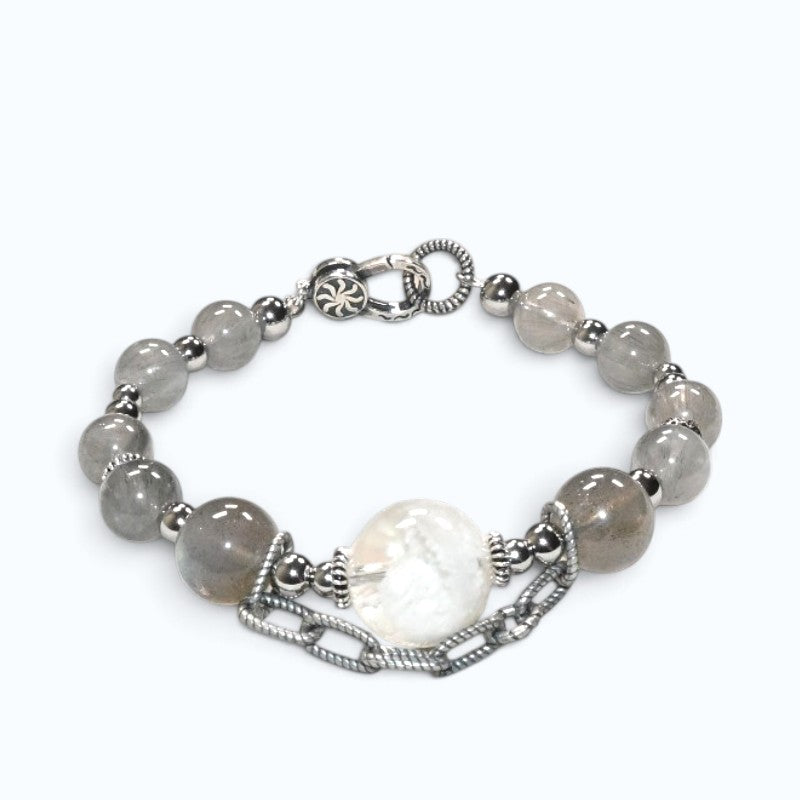Snowflake Phantom Charm + Grey Rutilated Quartz w/ Grey Moonstone Bangle