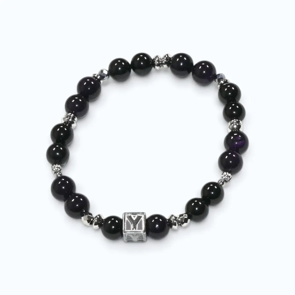 Letter Y | Purpurite & Black Tourmaline Bracelet