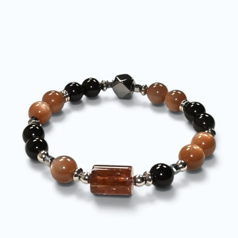 Blackgold Super Seven Quartz Charm + Peach Moonstone w/ Black Tourmaline Quartz Bracelet