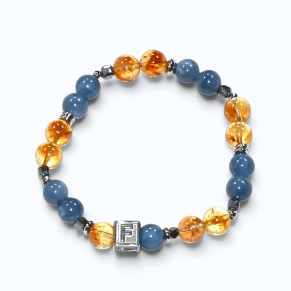 Letter F | Citrine Pyramid & Blue Opal Bracelet