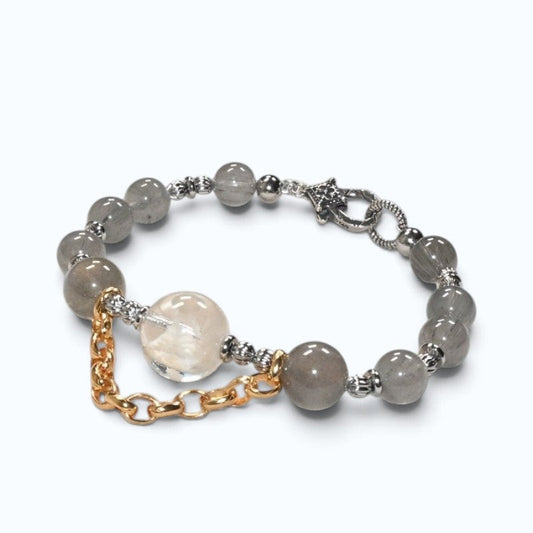 Snowflake Phantom Charm + Grey Rutilated Quartz w/ Grey Moonstone Bangle