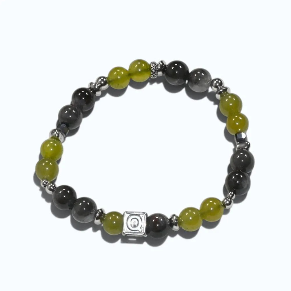 Letter Q | Serpentine Jade & Black Auralite Bracelet