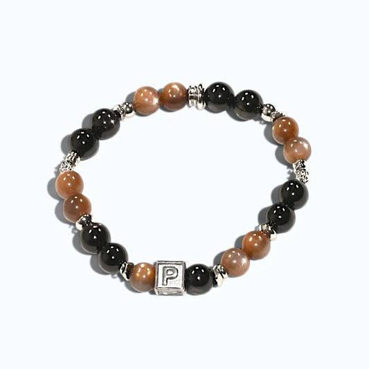 Letter P | Peach Moonstone & Hypersthene Bracelet