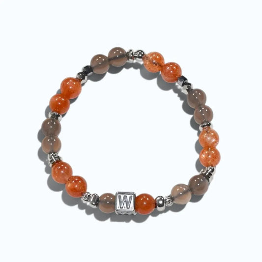 Letter W  | Smoky Lavender Hetian Jade & Golden Sunstone Bracelet