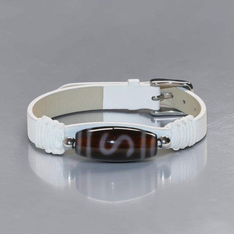 Money Hook Dzi Bead Leather Bracelet