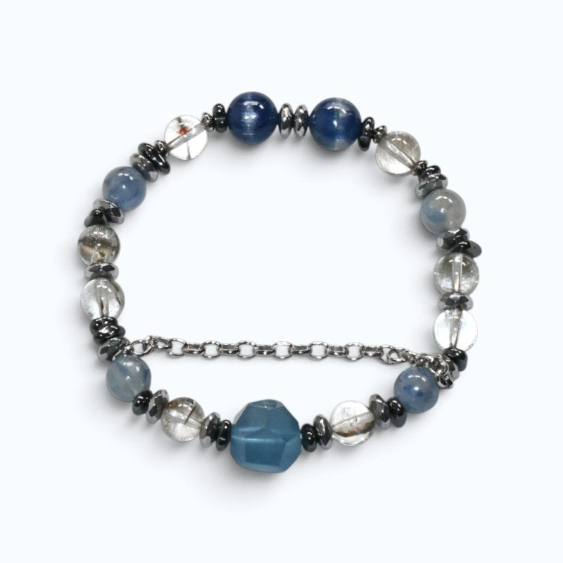 Aquamarine Charm + Kyanite w/ Brookite in Quartz Bracelet