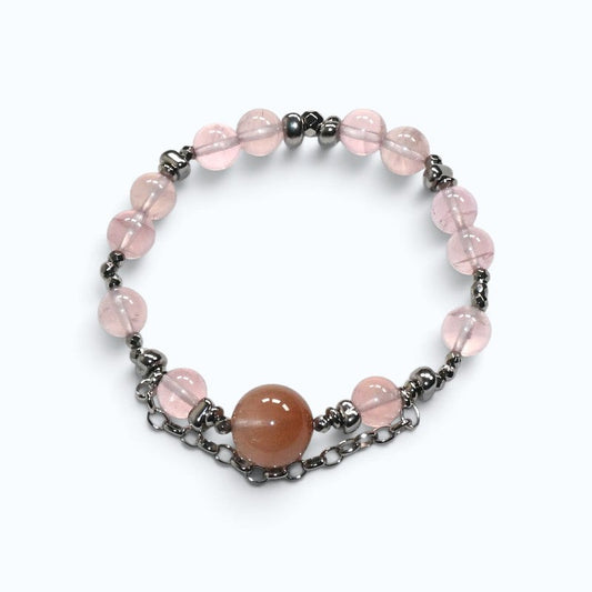 Pink Rabbit Fur Quartz Charm w/ Mozambique Rose Quartz Bracelet