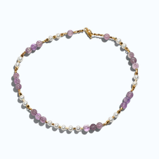 Amethyst Super Seven Quartz w/ Freshwater Pearl Anklet