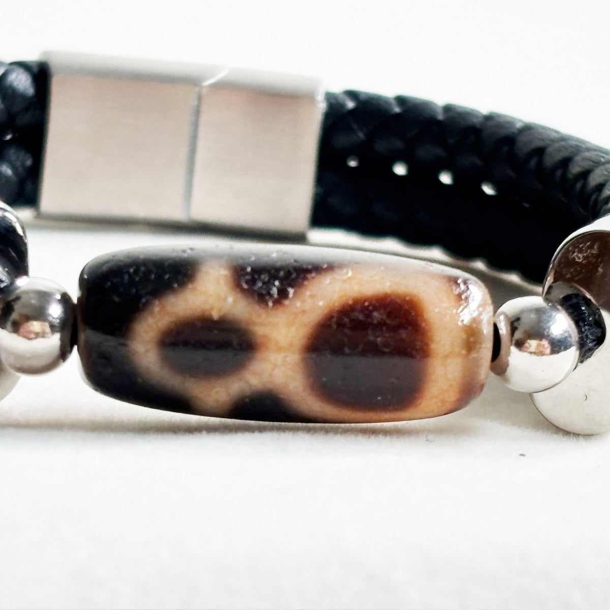 Wealth God Dzi Bead w/ Leather Bangle