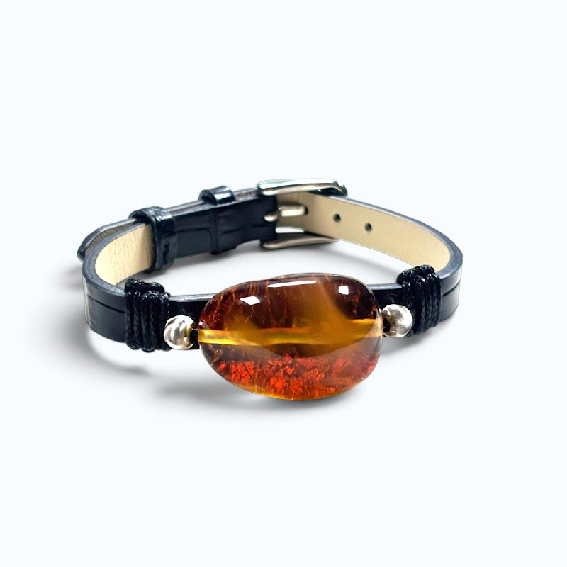 Golden Amber Leather Bracelet