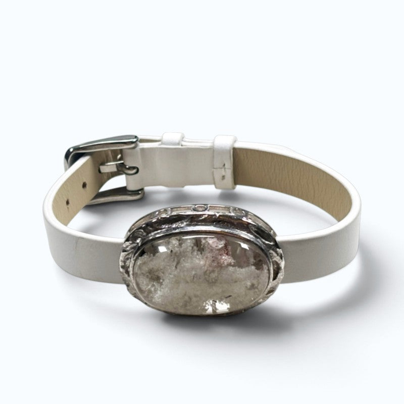White Phantom Quartz Leather Bracelet