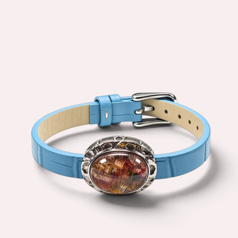Calcite Rutilated Leather Bracelet