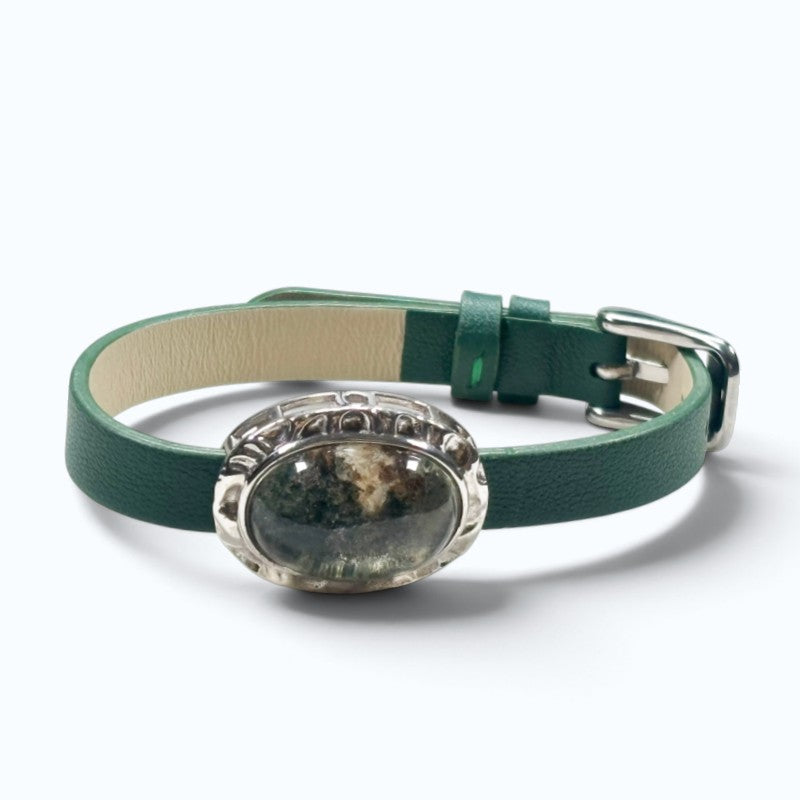 Green Phantom Quartz Leather Bracelet