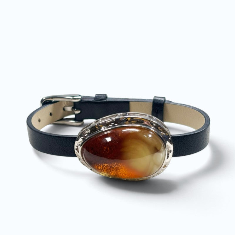 Golden Honey Amber Leather Bracelet